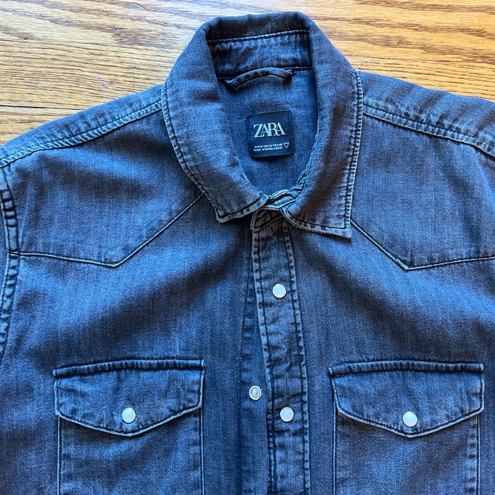 Zara Men's Dark Gray Denim Shirt Jacket